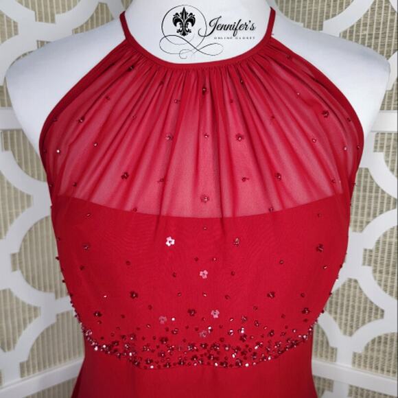 Michaelangelo Red Sequined and Chiffon Halter Dress Size 12 - Picture 4 of 12